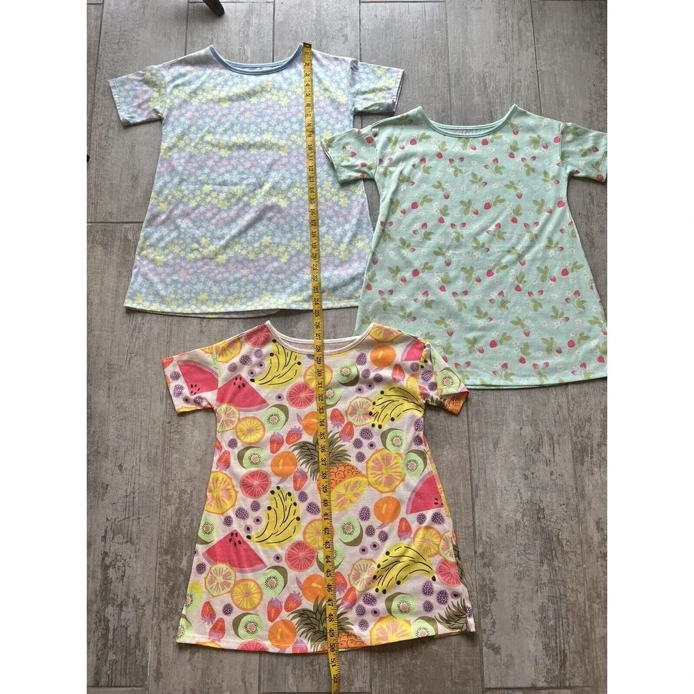 Girl Set Lot of 3 Cat & Jack Nightgown Pjs Pajamas Sleepshirt Flower Fruit S 6/7
